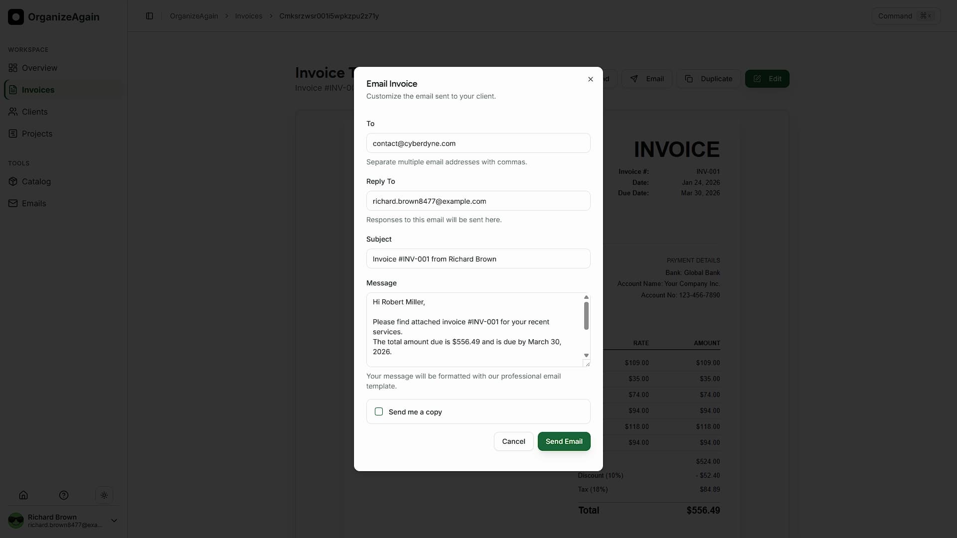 Email composition modal